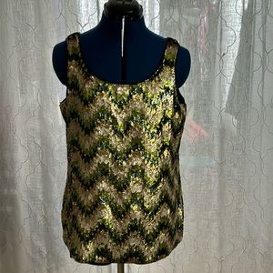 Elegant Doncaster Sequin Sheath Tank Shell Top Green Gold Zigzag Chevron 10